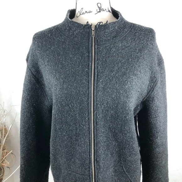 100% WOOL RAFAELLA GRAY CARDIGAN LONG SLEEVES - Picture 3 of 8